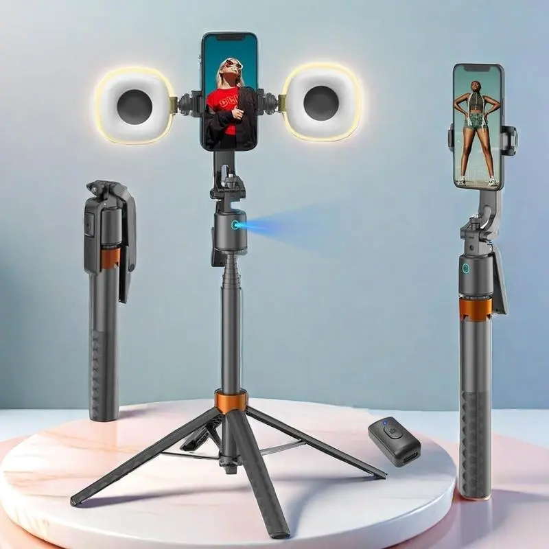 360-Degree Rotatable Selfie Stick Tripod, Rechargeable Smart Face Tracking Tripod with 2 Fill Light, Auto Face Tracking Phone Holder for Vlog, Live Streaming, Selfie Accessories, Selfie Stand