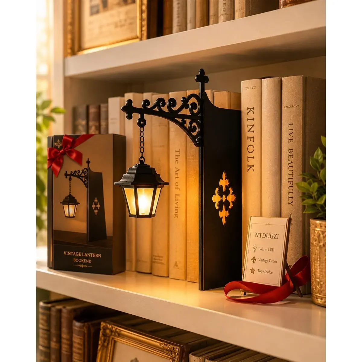 Mini Vintage USB- Warm LED Bookshelf Lighting & Bookend Lamp - USB- Suitable for Reading Room, Office Shelf Decor, USB Compatible for Library, USB- Bookend Accent for Desk, USB- Shelf Lighting Gift for Readers, Indoor Decorative Light
