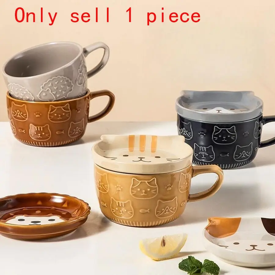 Cute Japanese Cartoon Cat Ceramic Mug, Beverage Mug, High-Quality Coffee Cup for Home Use, Breakfast Milk Cup, Adorable Animal Design, Reusable Drinkware, Coffee Mugs
