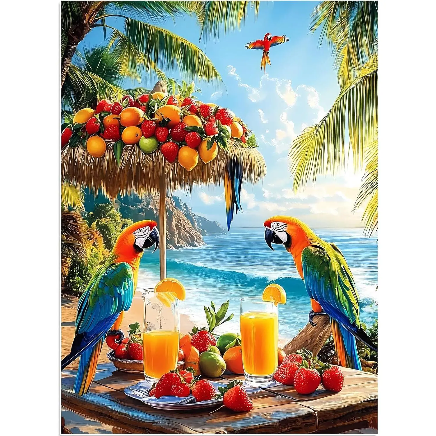 Puzzles for Adults 500 Pieces, Fruit Parrot Beach Puzzle, Tropical Ocean Summer Jigsaw Puzzle 500 Piece for Adults Seniors, Perfect for Game Night Giving Puzzle Family Friends
