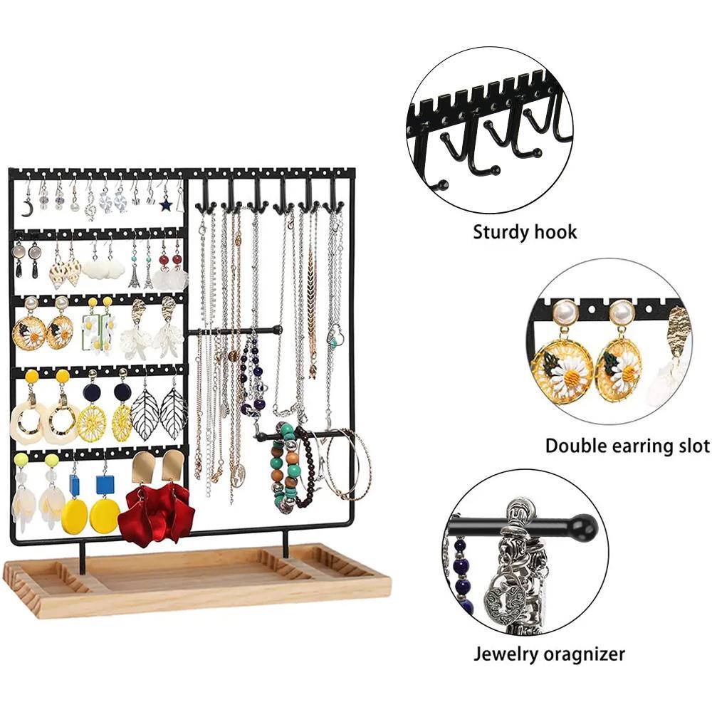 5 Tier Earring Holder with Wooden Tray, Multilayer Storage, Durable Storage Organizer, Jewelry Organizer Storage Holder, Modern Multifunctional Jewelry Storage Display Rack, Summer for Gift, Furniture for Bedroom, Accessories Box