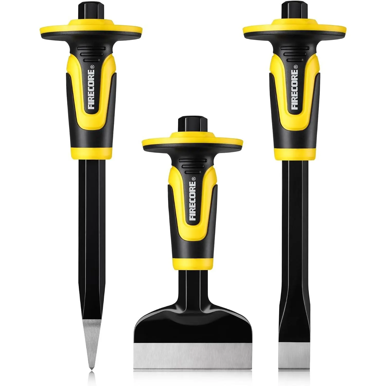Concrete Chisel Set, 3PCS Stone Chisel Tool with Rubber Hand Guard