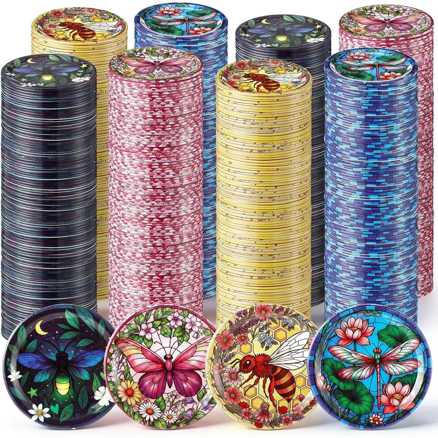 120 Pack Regular Mouth Canning Lids, 4 Style 2.75'' Decorative Mason Jar Lids Rust-Resistant Tinplate Lid for Food Jam Fruits Storage Canning Supplies (Stained Glass Style)