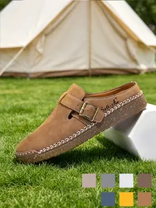 Men's Mules Lightweight Breathable Non-Slip Wide Width Cushioned Backless Loafers Backless Flat Slip-Ons Retro All Seasons Beige Microfiber Leather for Office Work Casual Big Size 9.5-11.5