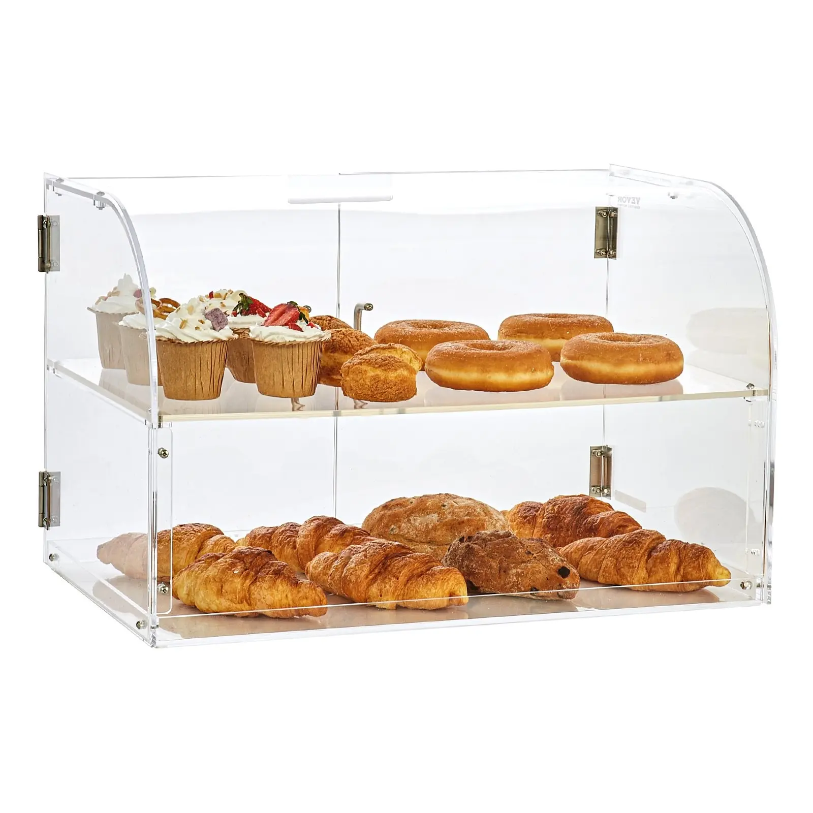 Pastry Display Case, 2-Tier Commercial Countertop Bakery Display Cabinet, Acrylic Display Box With Rear Door Access and Removable Shelves, Keeps Donuts, Bagels, Cakes and Cookies Fresh, 22 x 14 x 14 Inches, Clear