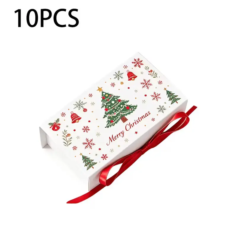 10pcs Christmas Gift Box with Ribbon, Rectangular Luxury Flip-Top Packaging, Ideal for Chocolates, Cookies, Wedding Gifts
