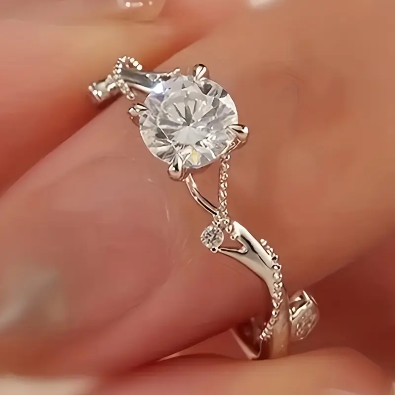 Women's Aesthetic Round Cut Cubic Zirconia Ring, Elegant Solitaire Wedding Ring, Minimalist Stackable Promise Ring, Sparkly Engagement Jewelry for Women, Everyday Wear, Bridal Shower, Anniversary, Birthday Gift