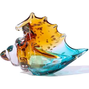Hand Blown Green Sea Glass Conch Shell Sculpture Figurine Creative Seashell Statue for Coastal Home Kitchen Room Decor Knick Knacks