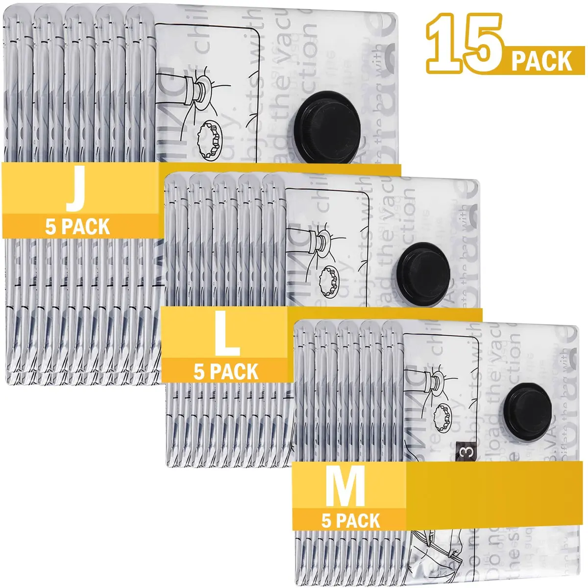 Vacuum Storage Bags for Travel & Home – 5-Pack Reusable Compression Packs for Clothes, Comforters, Bedding, Airtight & Moisture-Proof, Space-Saving Luggage Solution
