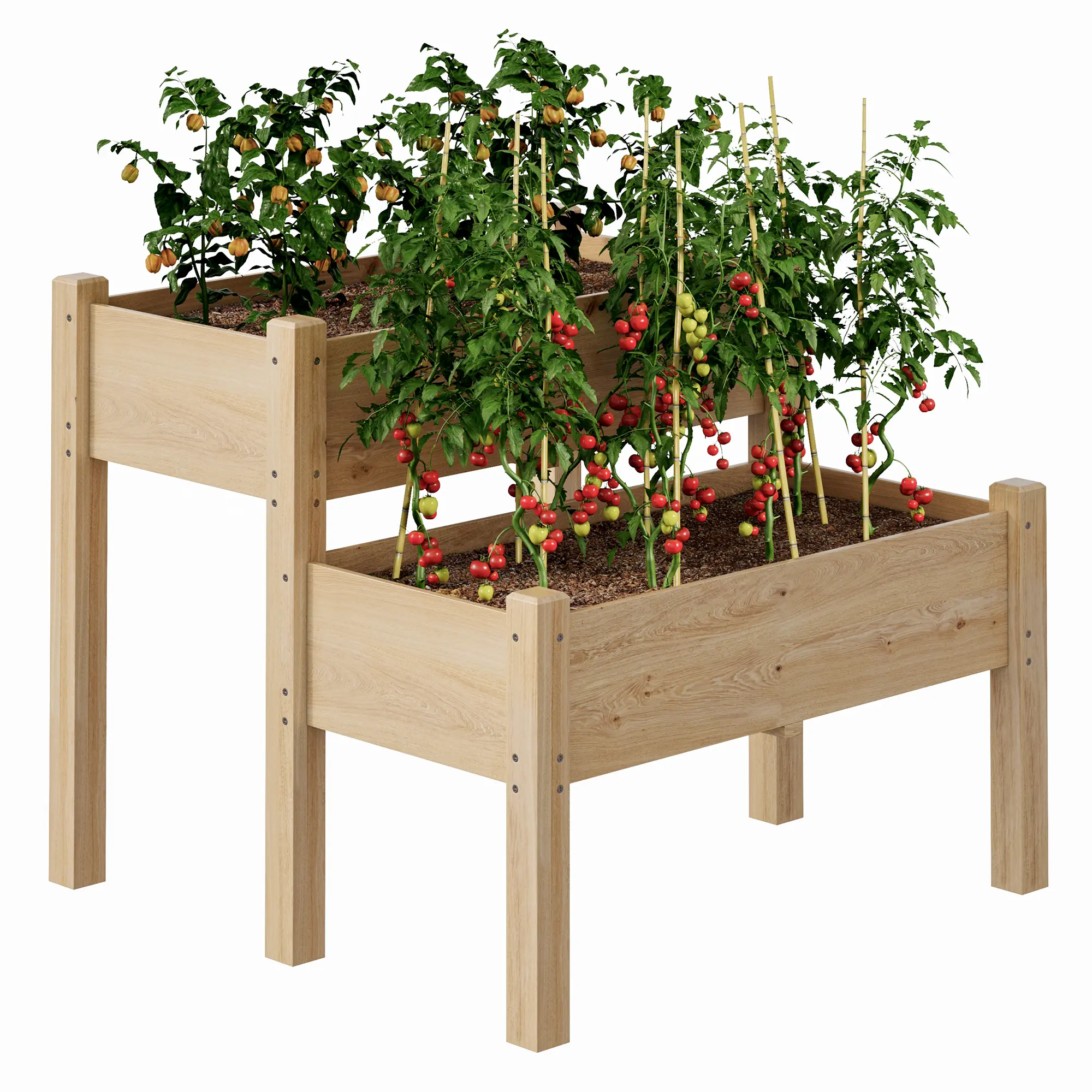 Two-Tier Wooden Raised Garden Bed, 33" x 33" x 29" Elevated Planter Box with Legs - Open Base & 8 Drainage Holes - 352 lbs Capacity - Outdoor Fir Wood Planter for Vegetables, Herbs & Flowers on Patio, Balcony, Backyard