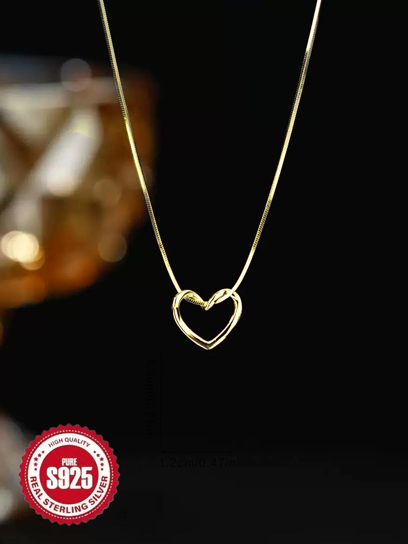 S925 Sterling Silver Twisted Love Heart Shaped Chain Necklace for Women & Girls, Heart Pendant Necklace, Fashion Jewelry for Party, Daily Decor, Decorative Necklace, Trendy All-match & Exquisite Jewelry for Birthday Gift
