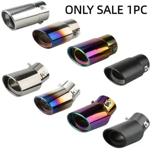 2.5-Inch Stainless Steel Car Exhaust Tip, Straight Single Outlet, Beveled Edge, Universal Fit, Aerodynamic Design, Sleek Metallic Appearance
