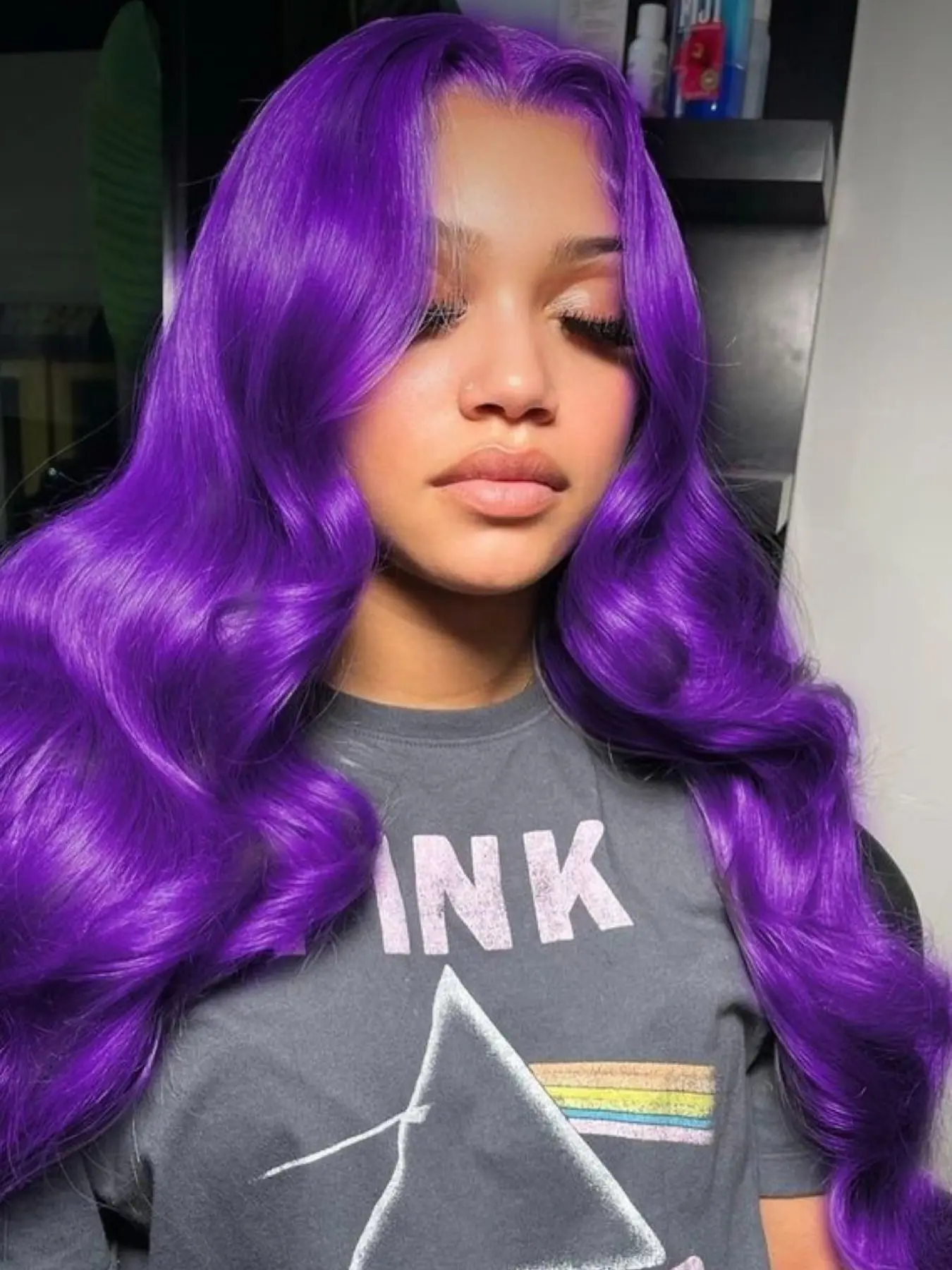 purple Long Curly Hair 13x4 HD Lace, High-Temperature Resistant Fiber, Natural Smooth, Free Part Pre Plcuked Glueless Curly Wavy Syntehtic wig Suitable for Daily Use HD Lace Wigs