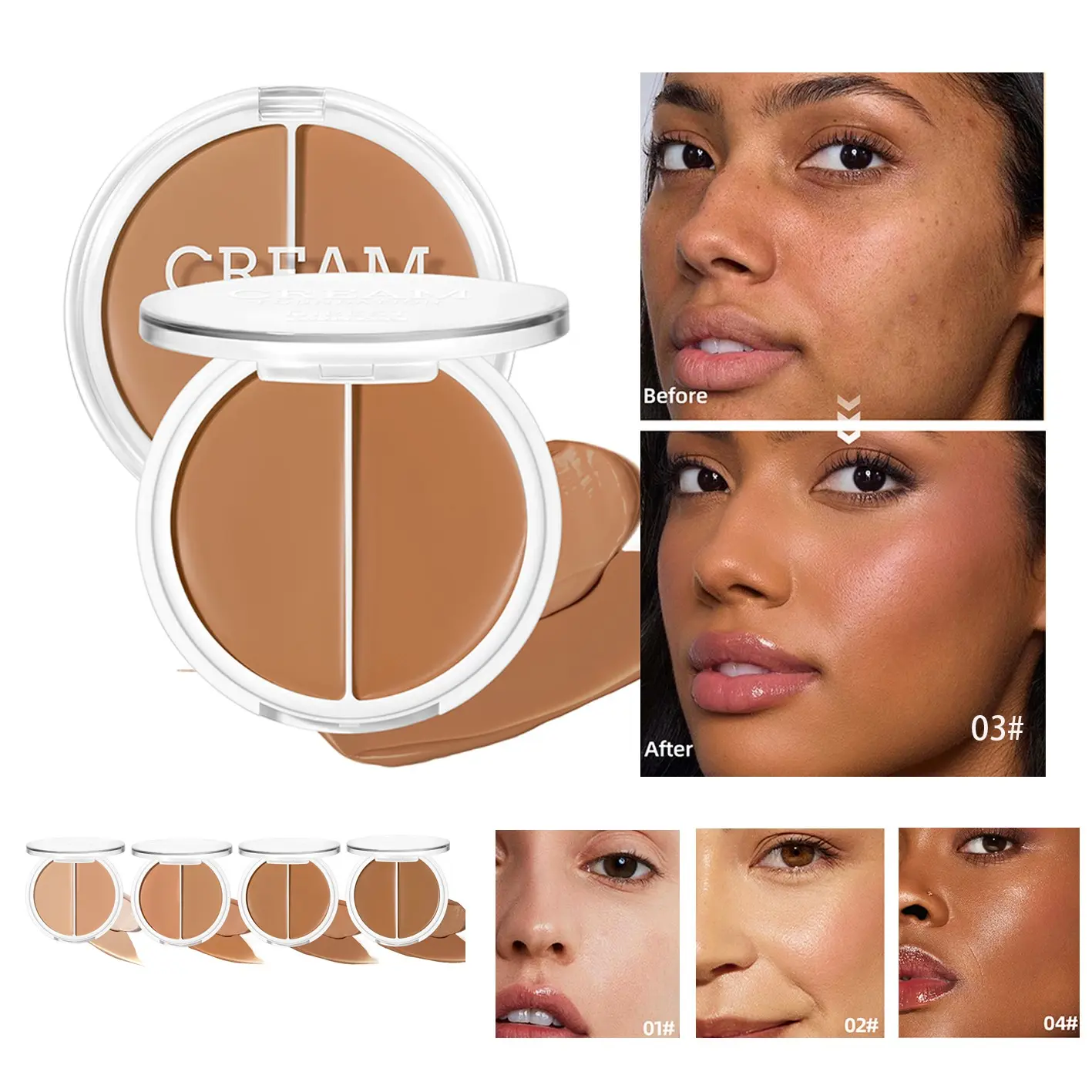 Dual Tone Foundation Concealer Palette, Wheat Color Brightening, Natural Long-Lasting, All Day Coverage, Non-Shedding, Moisturizing, Smooth, Multi-Functional Makeup