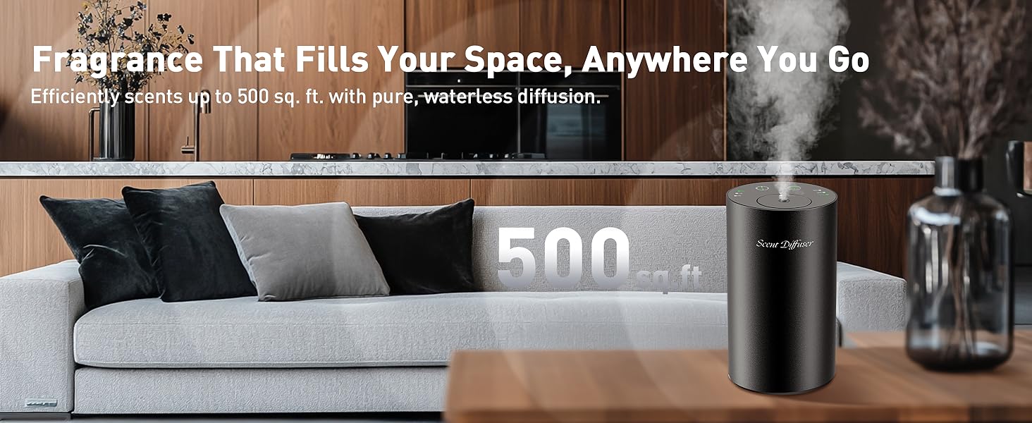 Waterless Essential Oil Diffuser Starter Kit - No Water Needed, Battery Operated Mini Scent Air Machine, Included 3x20ML Essential Oils, Portable Aromatherapy Diffuser for Home & Car & Office, Black