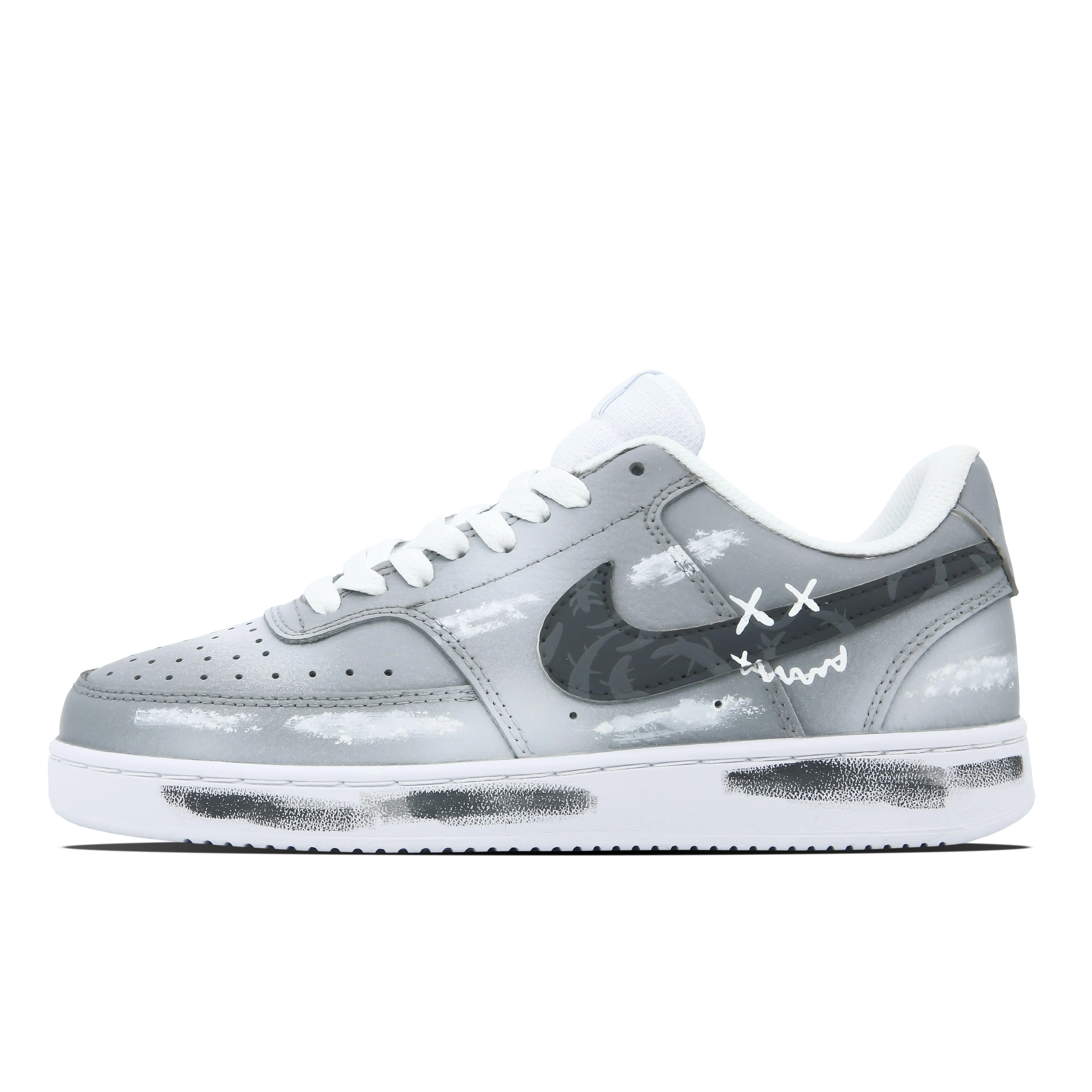 Nike Court Vision 1 Customized Leather Sneakers for Men and Women: Distressed Gradient Hand-Painted, Non-Slip, Lightweight, Breathable Low-Top Verifiable, with credentials and supporting global authentication