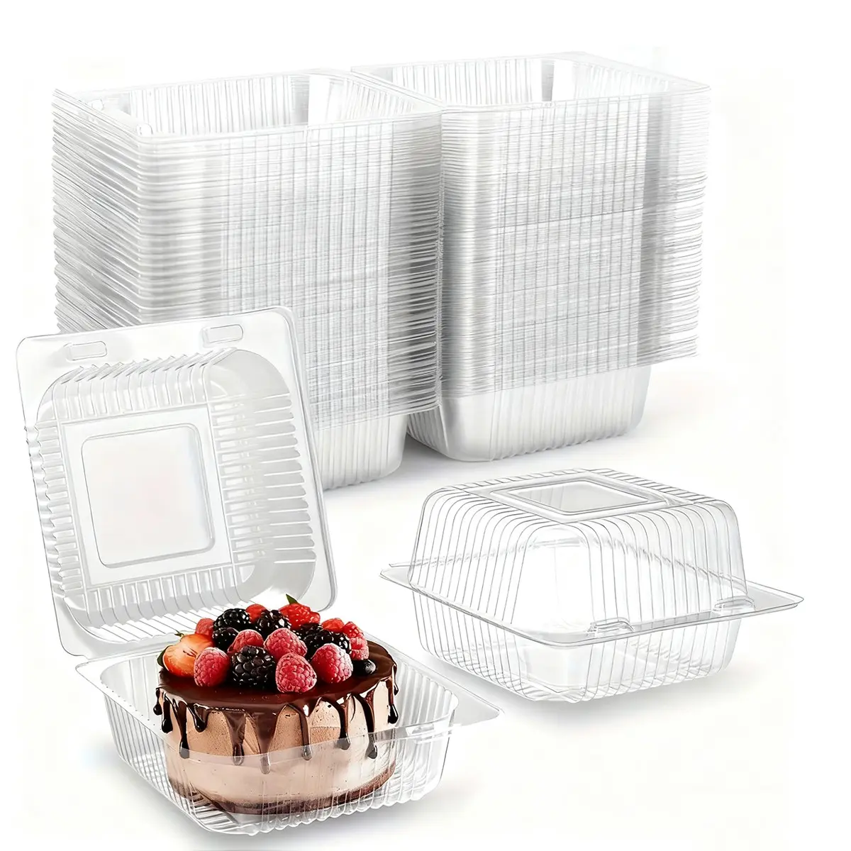 50/100pc Transparent Clear Plastic Lidded Square Food Boxes, Reusable Storage Containers for Snacks, Desserts, Salads, Takeout Packaging