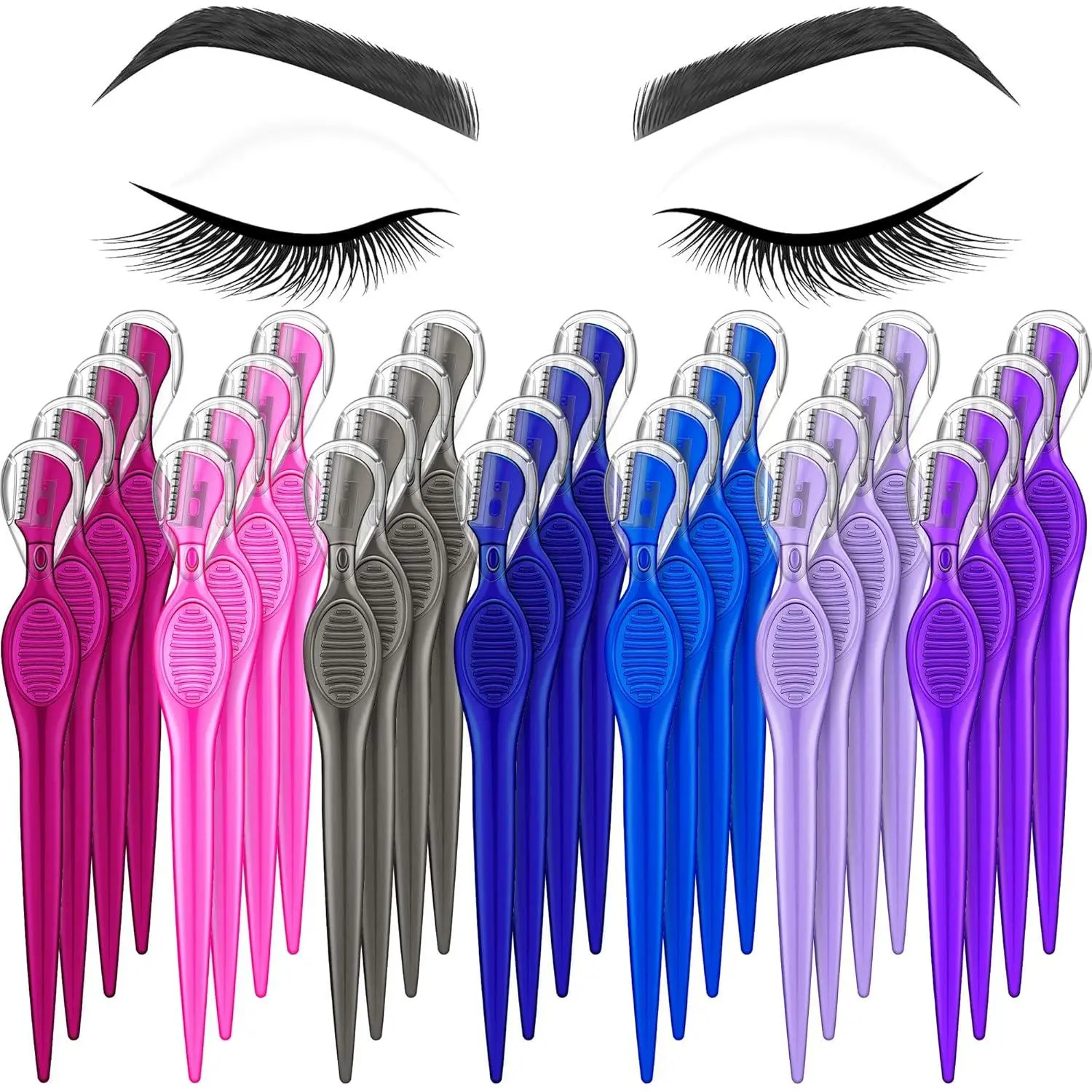 Eyebrow Razor and Facial Hair Trimmer Set, 28-Pcs Multipurpose Hair Removal & Exfoliating Dermaplaning Tool for Women, Multicolor, Smooth, Makeup, Assorted, Razor Trimmer