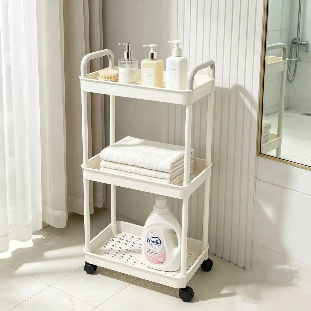 Multi-Layer Storage Cart for Living Room, Kitchen, Bedroom, Bathroom, Bathroom Organizer Rack, Mobile Snack Organizer, Space-Saving Shelving Unit, Bathroom Shelf