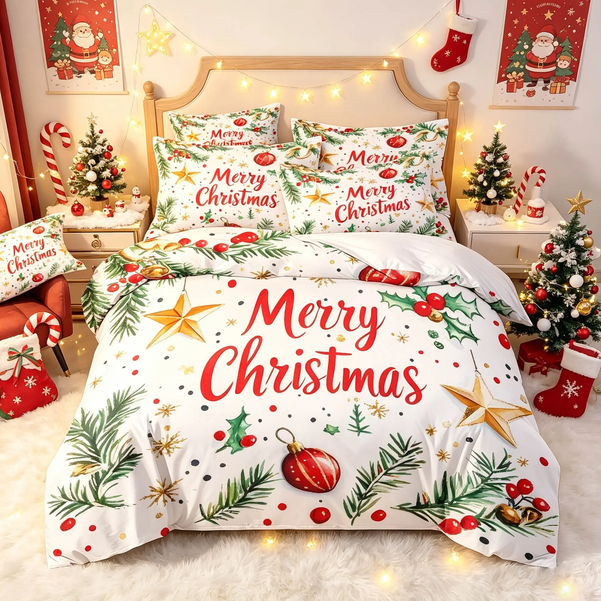 3-Piece Christmas Duvet Cover Set, Soft Comfortable Fabric, No Padding, Ideal for Bedroom Hotel School Dorm, Perfect Gift