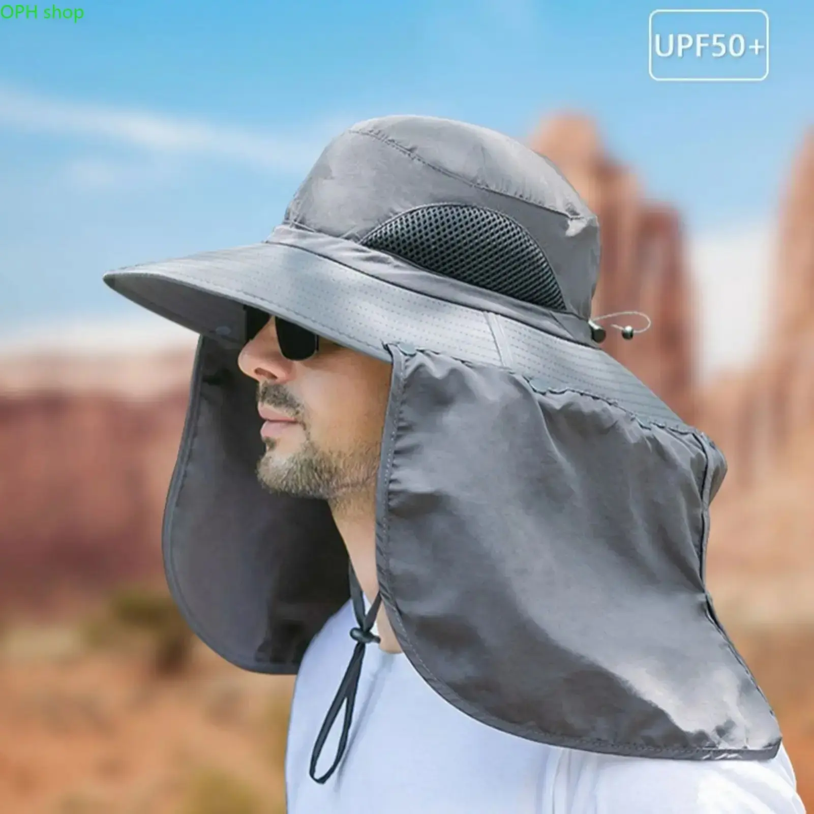 Unisex UPF50+ Waterproof Wide Brim Solar Shading Hat - Breathable Outdoor Cap with Detachable Neck Shield for Fishing, Hiking, Camping, Uv Protection, Adults, Plain