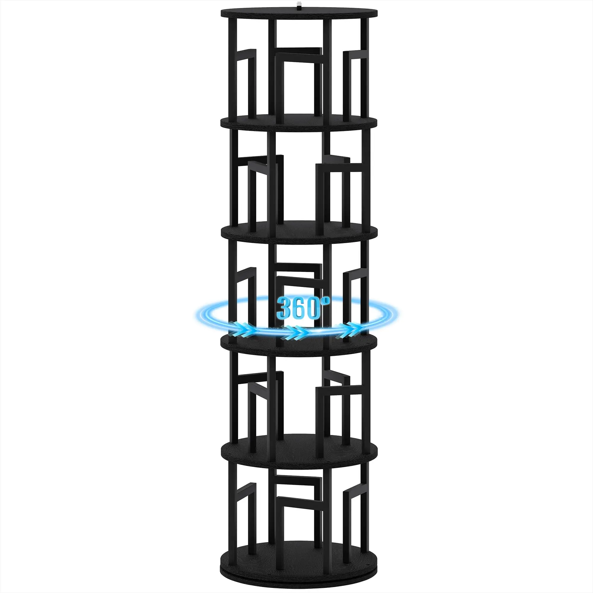 5-Tier Rotating Bookshelf Tower with Spinning Corner Shelf – Sturdy Anti-Tip Design in Brown / Black
