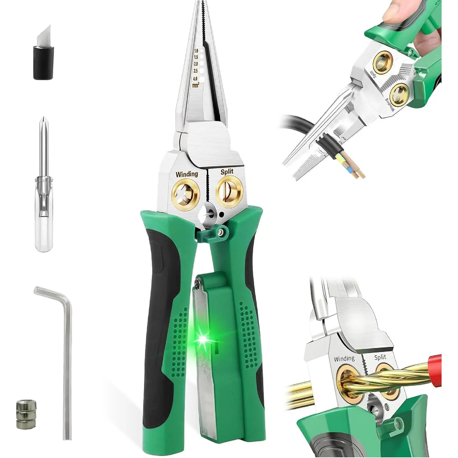 8-in-1 Electrical Multi-Tool Wire Stripper with Non-Contact Voltage Detector, Safety Insulated Handles – Functions: Stripping, Cutting, Crimping – Ideal for Electricians, DIY Projects, Insulated Grip