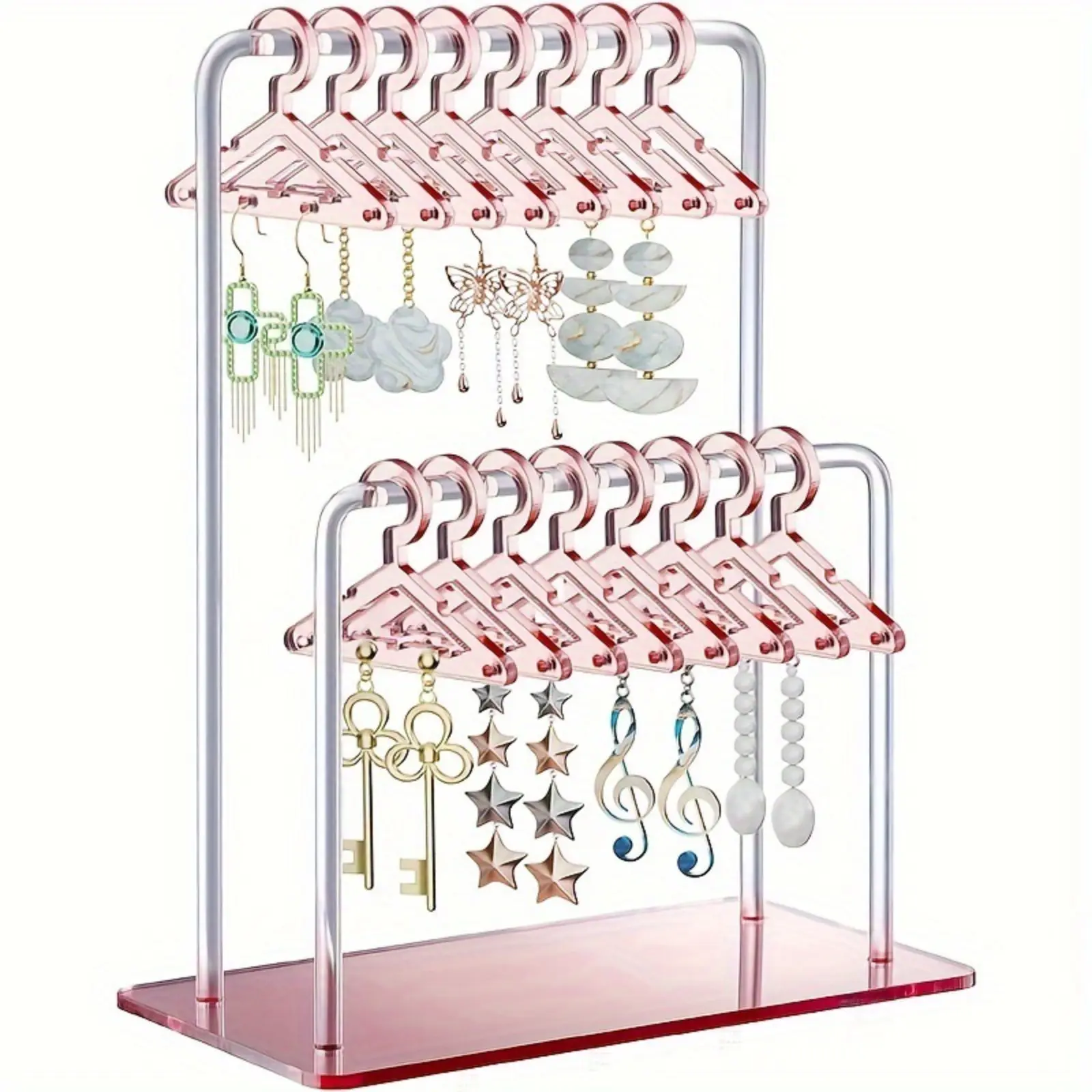 Single Double Layer Hanging Acrylic Earring Organizer Rack, Clothes Hanger Style Jewelry Display Stand, Versatile Storage Holder for Studs Drop Earrings Bedroom Dresser Decor summerwins