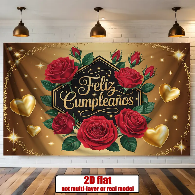 1-Piece Polyester 2D Flat Birthday Banner with Themed Text - Rose Decor Party Backdrop, Home & Wall Decor for Festive Supplies, Parties, Spanish Roses