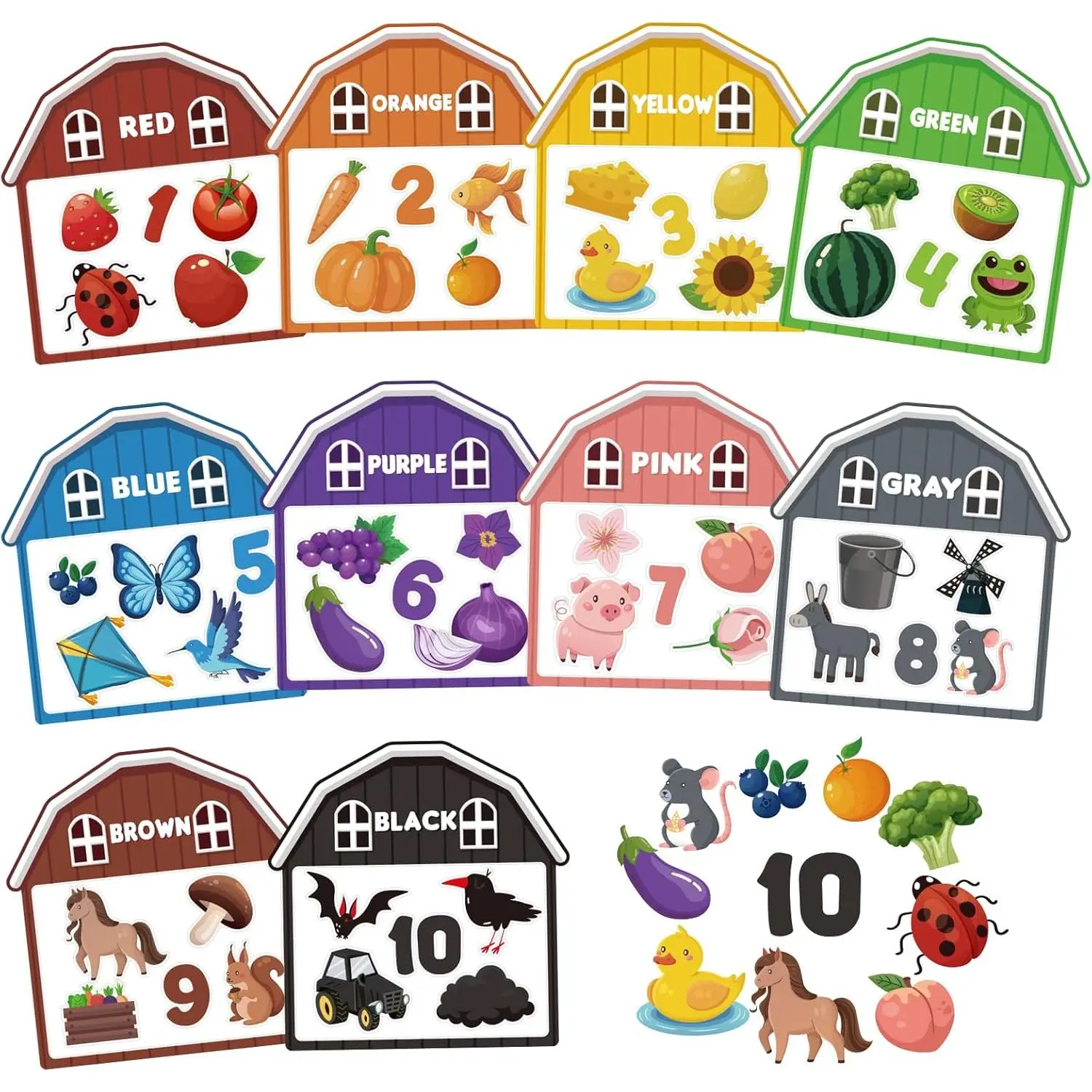 10Pcs Magnetic Color Sorting Farm Zoo Animal Ball Toys - 60 Toddler Refrigerator Magnets, Early Education Learning Activities, Boys/Girls Gifts (New Model)
