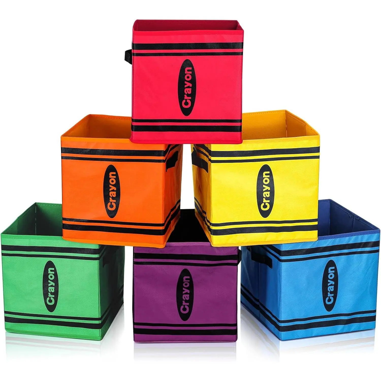 RattanView 6-Pcs 11 in Rattan Fabric Storage Bins, Square Cubbies for Classroom Use, School Organization, Preschool Prize & Treasure Boxes