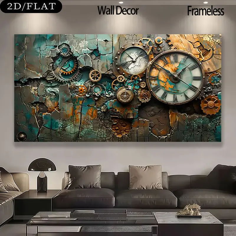 1 piece of a steampunk equipment wall clock art piece - an abstract canvas print, featuring a rusty blue design with Roman numerals, suitable for decoration in living rooms and bedrooms, as well as wall clock decoration and bedroom art pieces.