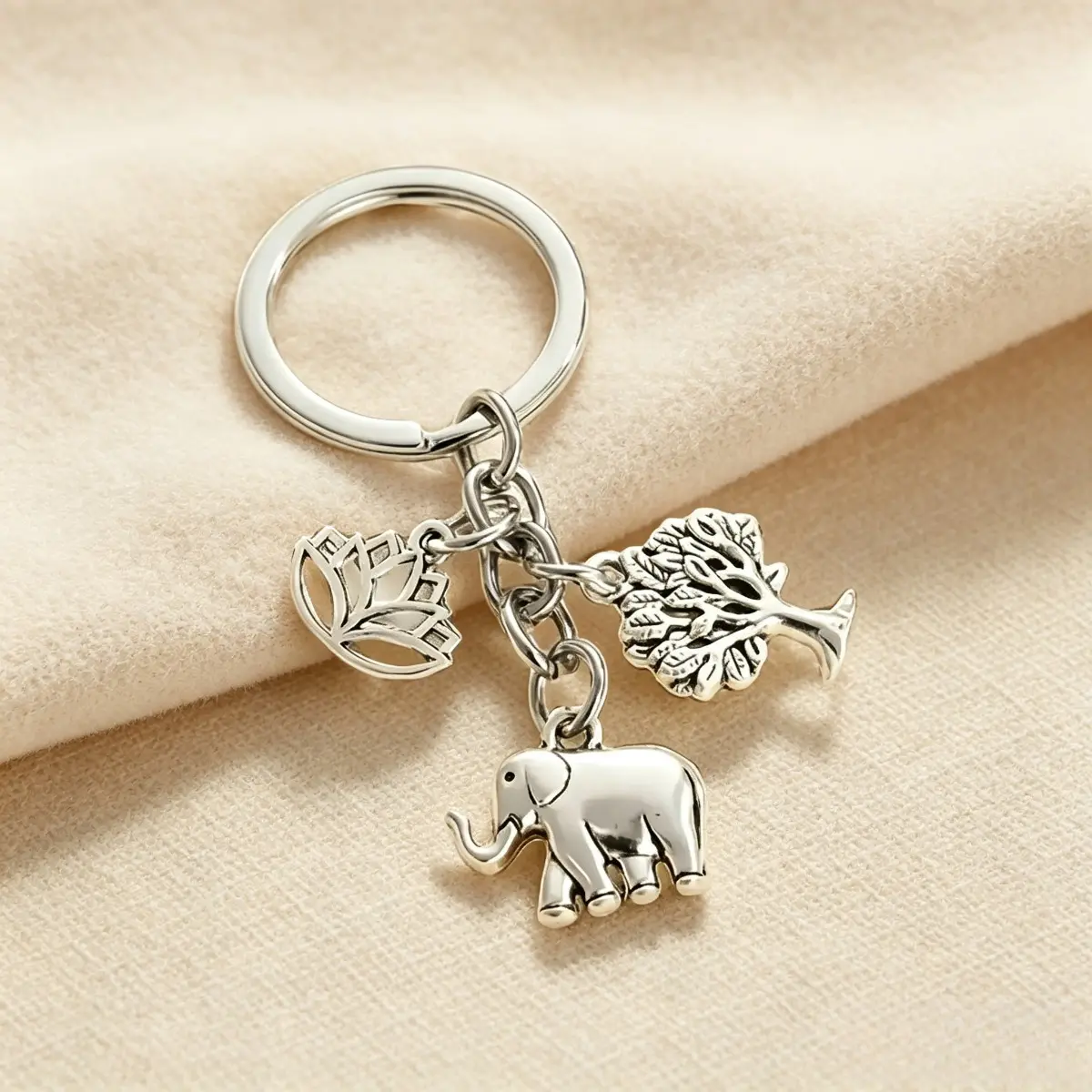 Zinc Alloy Elephant-Shape Nature Theme Tree Lotus Plain Charm Keychain - Minimalist, Lightweight, Durable Unisex Sports & Outdoor Daily Carry Accessory, Birthday Gift Ideas