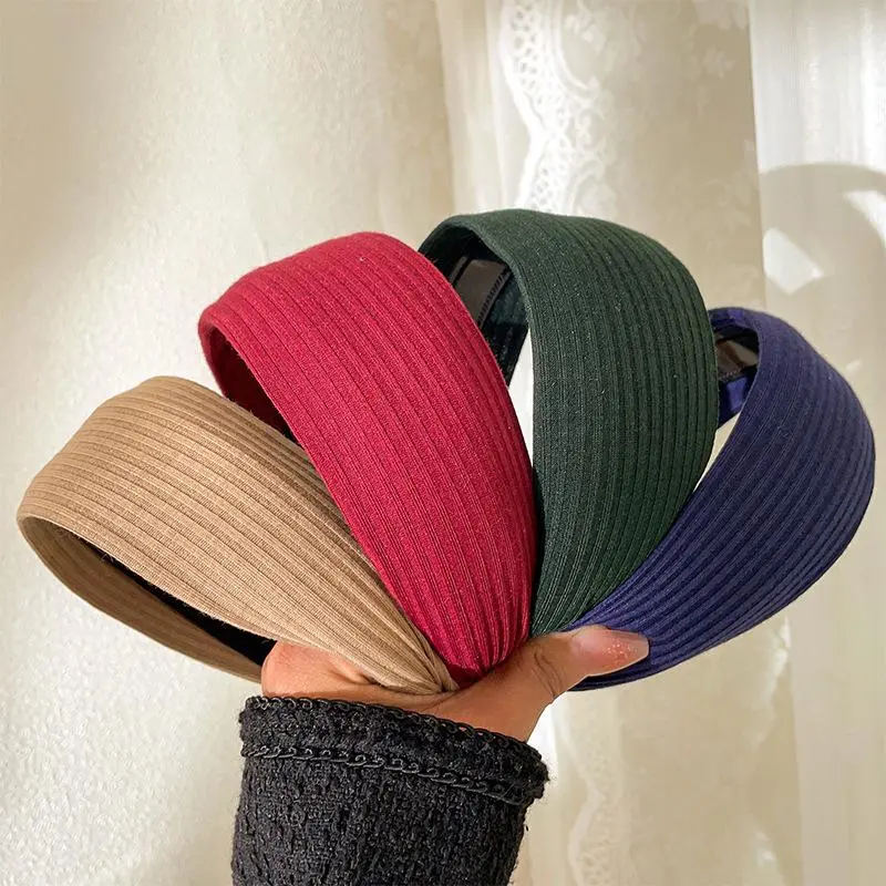 4 Colors Rib Knit Wide Padded Headband Solid Stretch Fabric Hair Hoop Women Autumn Daily Cover Broken Hair Hair Set