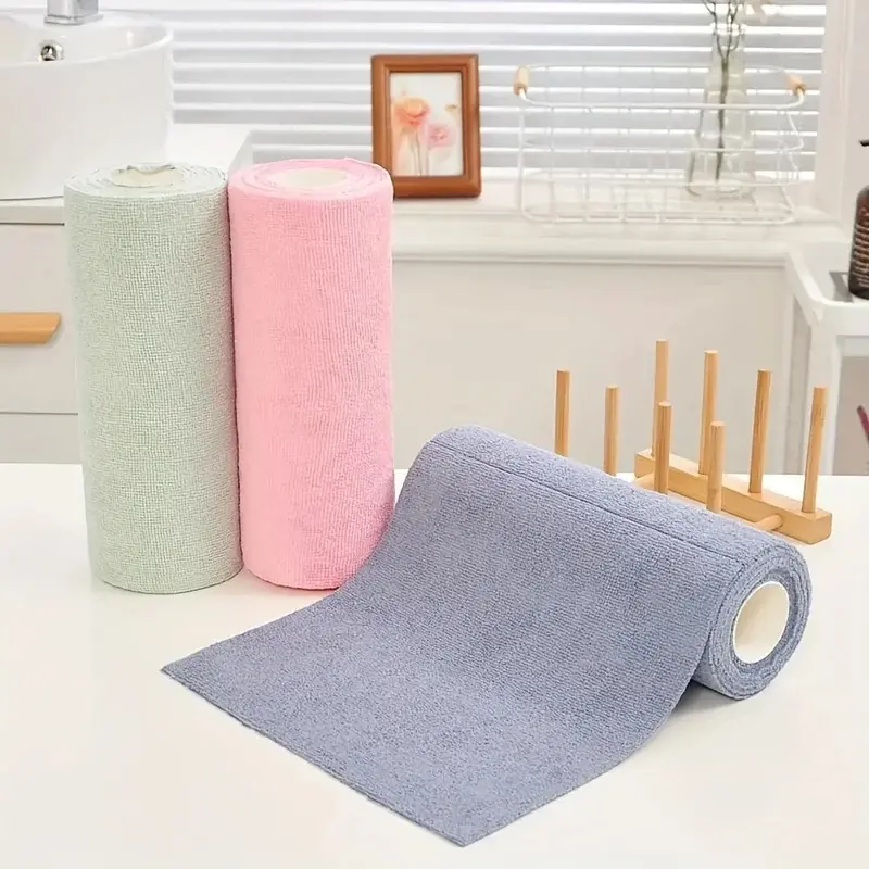 Reusable Microfiber Cleaning Cloths - 20pcs Household Items, Practical Multi-Sided Green Cloth Towels (1 Roll Pack), Cloth Towel