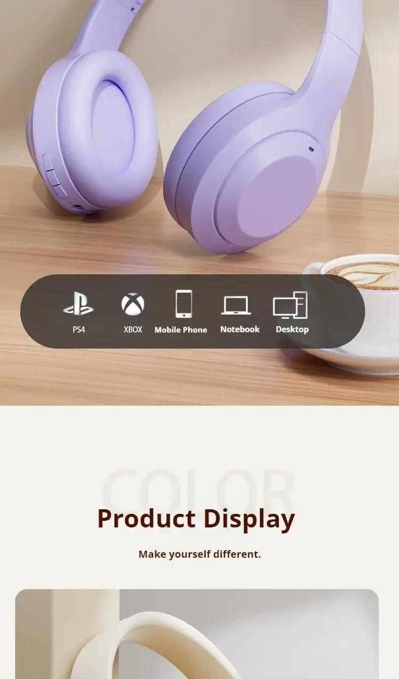 noisecancellingheadphone Wireless Bluetooth 5.3 Headphones Sports Gaming Earphones Support TF/AUX noise reduc