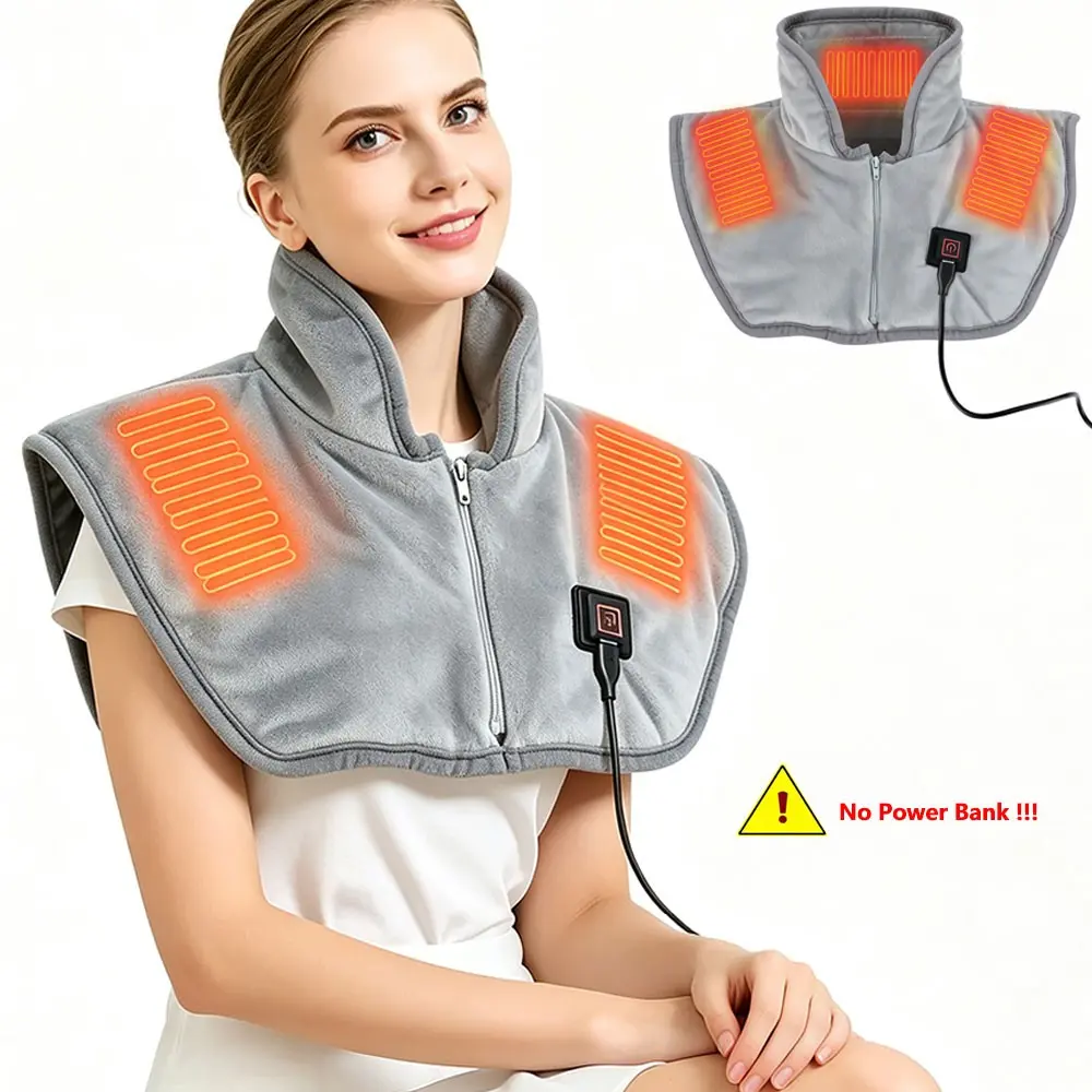 Zipper Design USB Heated Neck Shoulder Shawl, 3 Heat Settings Crystal Ultra-Soft Heating Wrap for Neck Shoulder Back Winter Warm Accessory