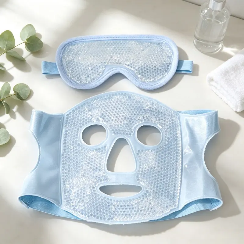 Reusable Gel Bead Ice Mask Set, Face Mask + Eye Mask Combo, Hot & Cold Compress to Soothe Skin, Reduce Puffy Eyes & Swelling, Relieve Headaches, At-Home Self-Care Cold Compress Mask