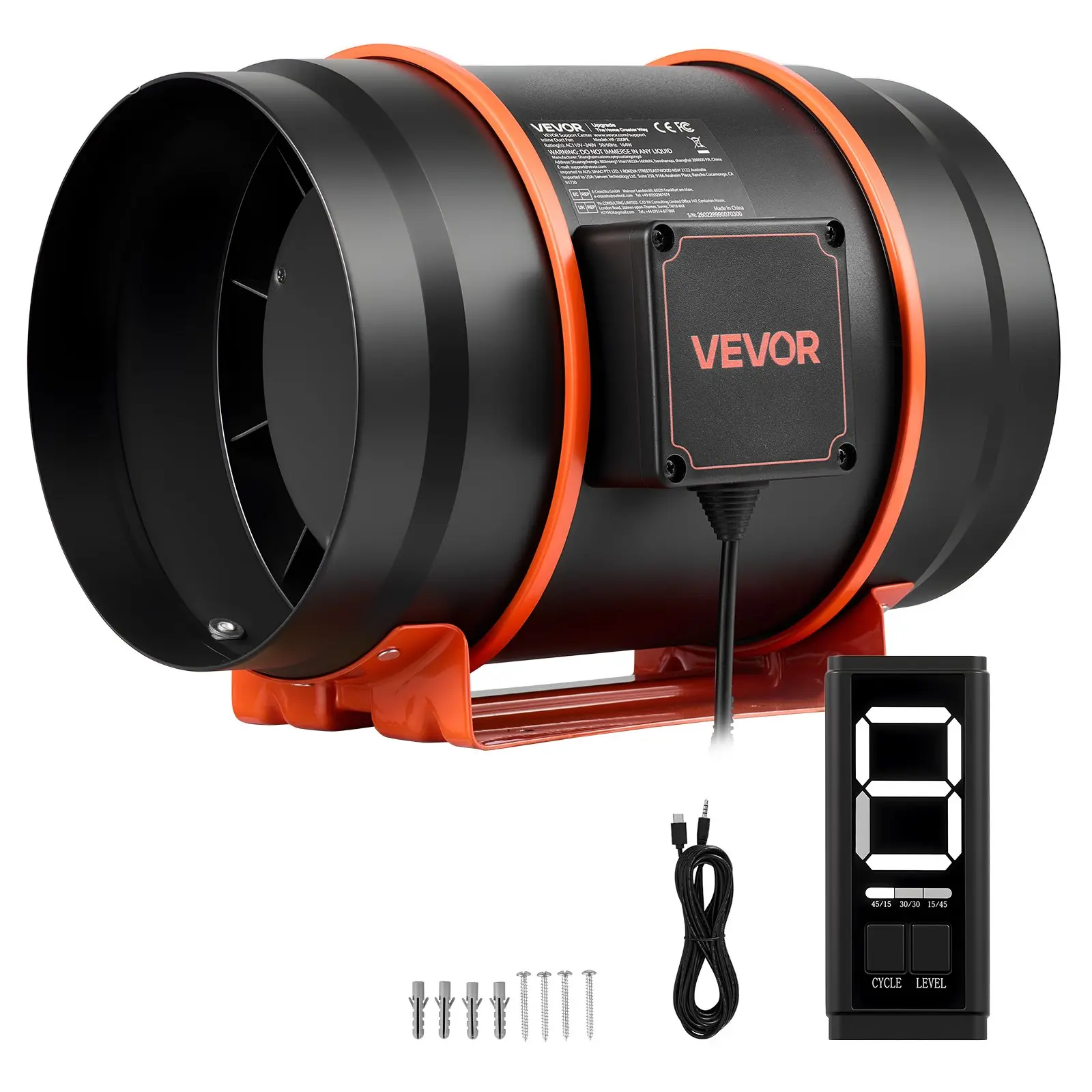 VEVOR 8-Inch EC Inline Duct Fan, 807 CFM Lightweight EC Pure Copper Motor Ventilation Fan with 3-Speed Circulation, 10-Speed PWM Controller, Timer Control, 3200 RPM, 660 Pa, PP Housing for Grow Tents, Hydroponics