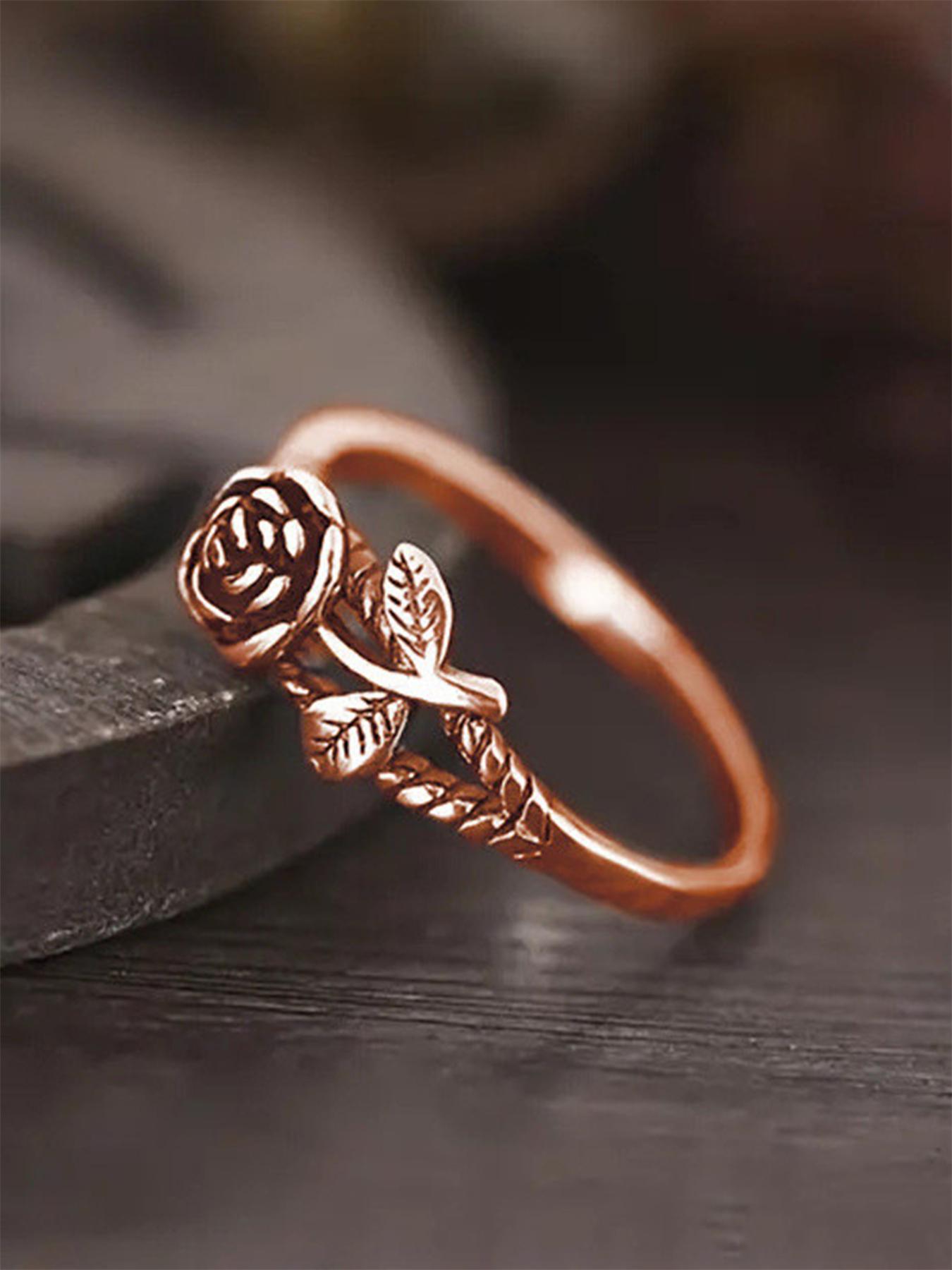 Women's Elegant Flower Design Engagement Ring, Promise Ring Gf, Trendy All-match Promise Ring for Women & Girls, Fashion Vintage Jewelry As Gift for Daily & Party Decor, Wedding Promise Rings, Rose Flower Ring