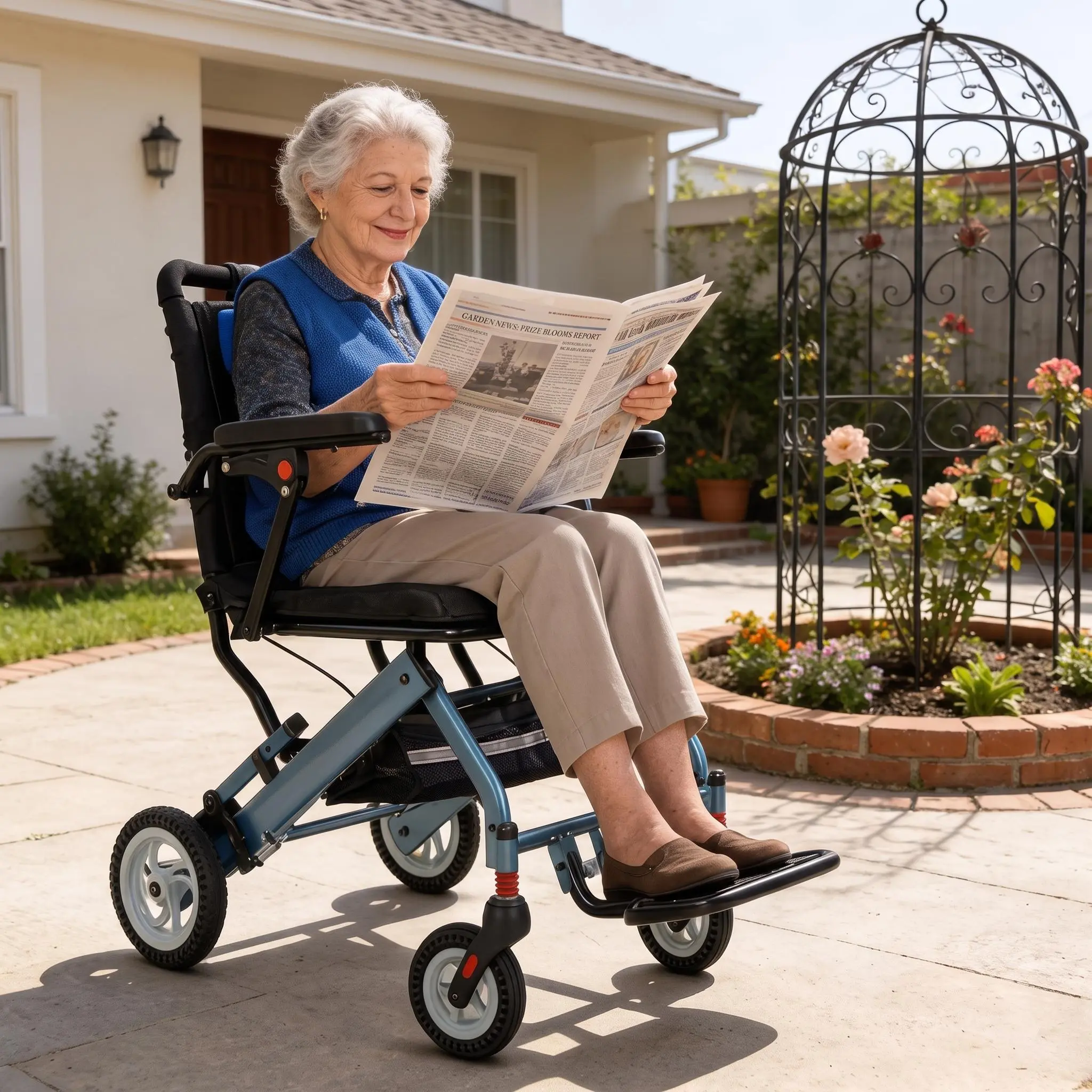 【GARVEE】Portable Aluminum Frame Transport Chair for Adults - 16" Wide Comfortable Seat, 8" PVC Wheels, Collapsible Design, Handbrake, Removable Armrests - Ultra-Lightweight Mobility Aid, Prop 65 Safe