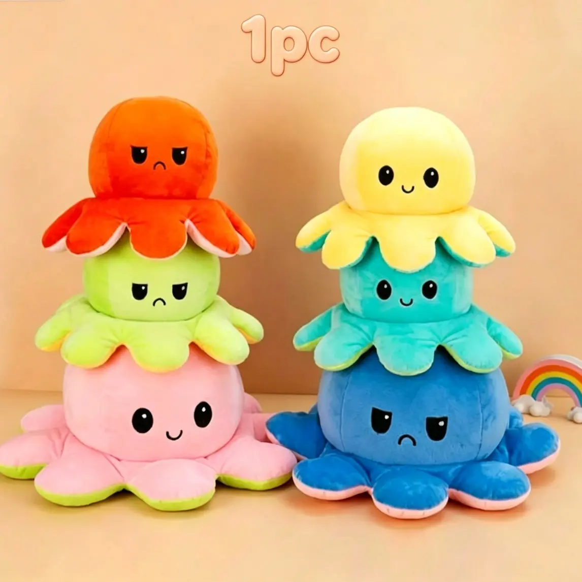 Double-Sided Octopus Plush Toy, Emotion Expressing Doll, Soft and Fluffy, Stress Relief Toy, Home Decor Gift for Kids, Teens, Couples