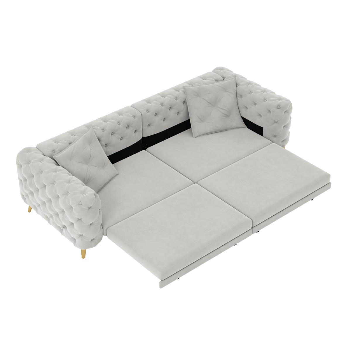 97.7" 3-in-1 Convertible Sleeper Sofa,28.4" Deep Seat Pull Out Sofa Bed,Button Tufted Modern Sofa,4-Seater Couch with Movable Ottoman  for Apartment,Office,Bedroom,Light Grey(Old SKU:W1885S00203)    RR