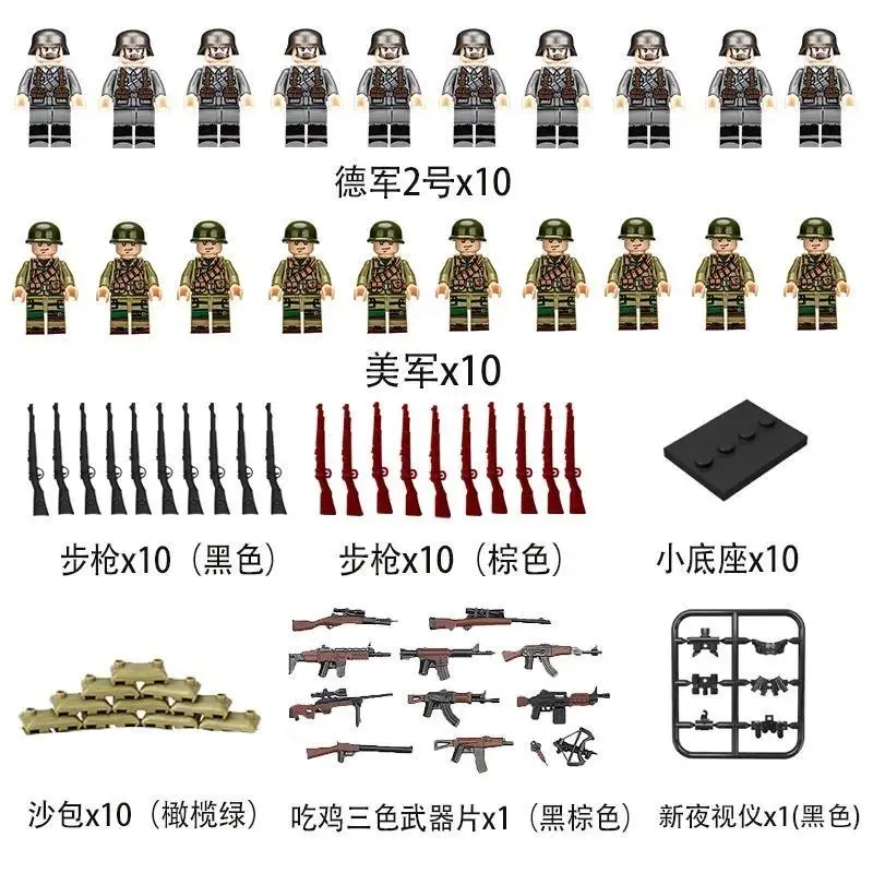 EZ093PCS WWII Themed Building Block Doll Set with Bricks & Parts - American, German, British, Soviet Themed Toy for Kids, Wwii Theme