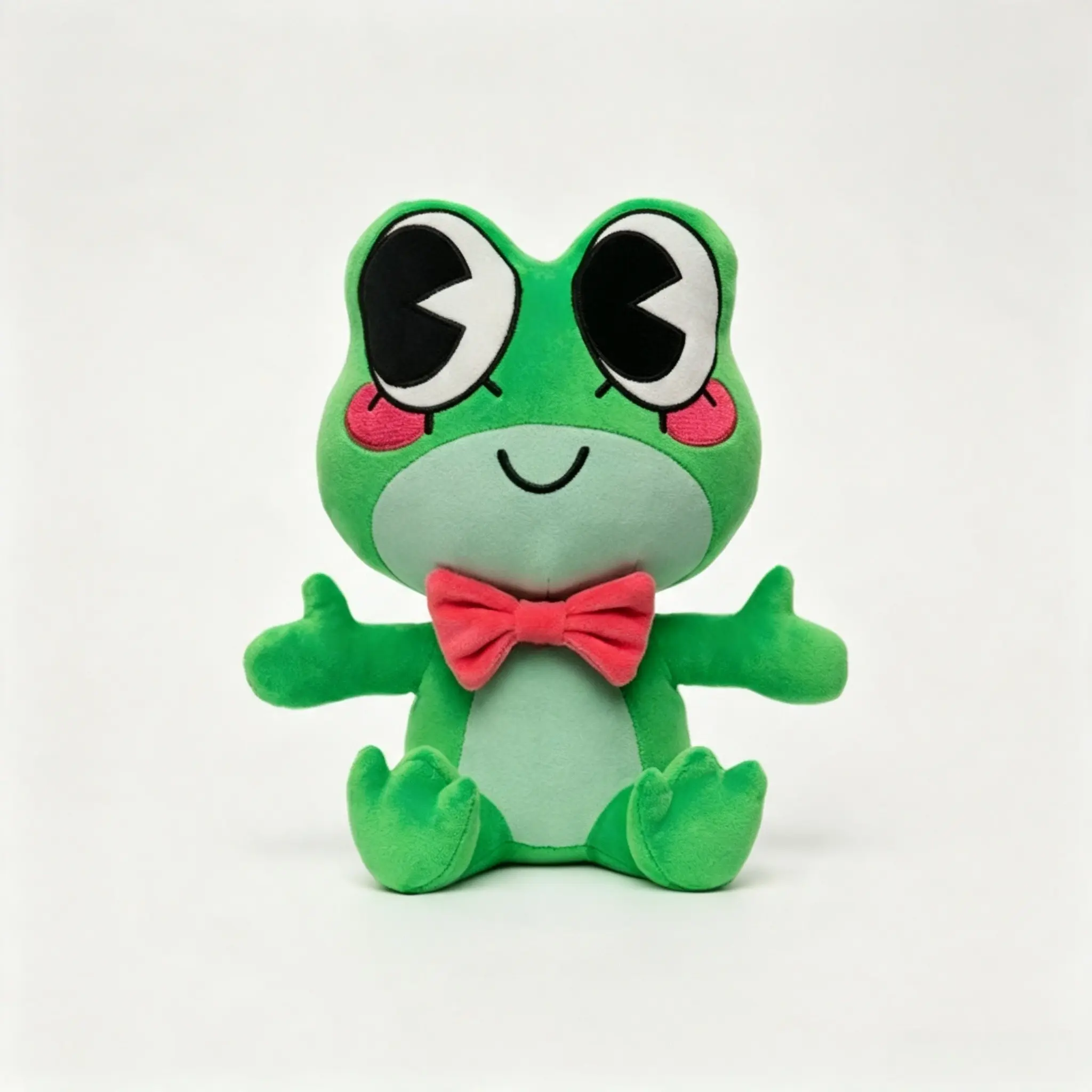 1pc Cute big-eyed green frog plush doll, soft frog toy with pink bow tie, decorative ornament for sofas and desktops, surprise holiday gift, Cute Stuffies