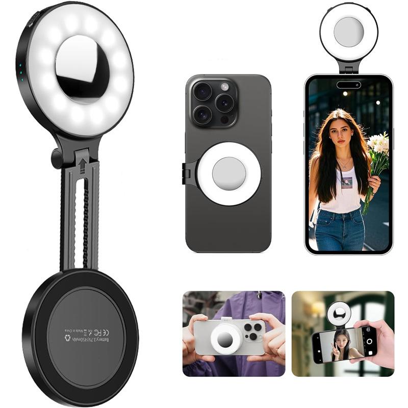 Magnetic Selfie Fill Light Compatible with Magsafe iPhone and Android, Mirror Ring Beauty Light Cri97 Color Quality, 360° Foldable LED for Selfies Photography, Led Smartphone Light, Portable Selfie Light, Led Selfie Accessories