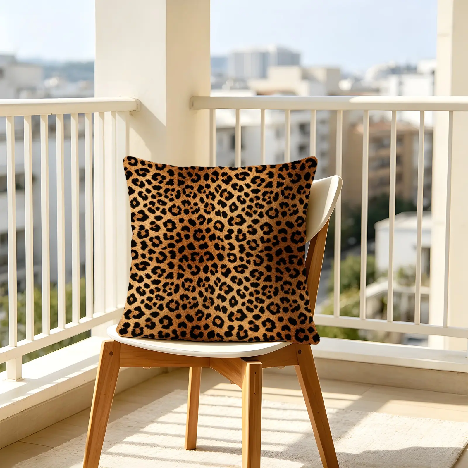 Classic American Retro Leopard Print Square Throw Pillow 45×45cm with Insert, Sofa Cushions, Lumbar Support Cushion for Sofa Balcony Cafe, Great Gift