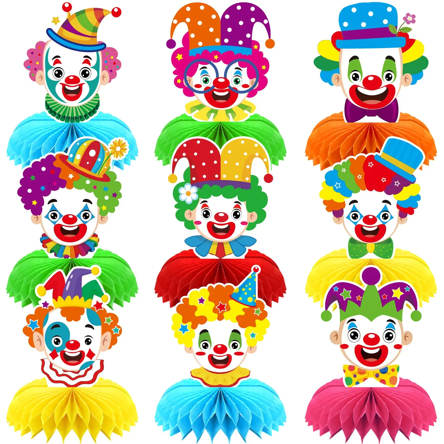 9Pcs Circus Clown Party 3D Honeycomb Centerpieces Decorations, Circus Clown Table Decorations for Carnival Theme Party Decorations Circus Party Supplies, Birthday Party Favors, Birthday Baby Shower Party Decorations