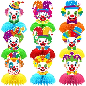 9Pcs Circus Clown Party 3D Honeycomb Centerpieces Decorations, Circus Clown Table Decorations for Carnival Theme Party Decorations Circus Party Supplies, Birthday Party Favors, Birthday Baby Shower Party Decorations