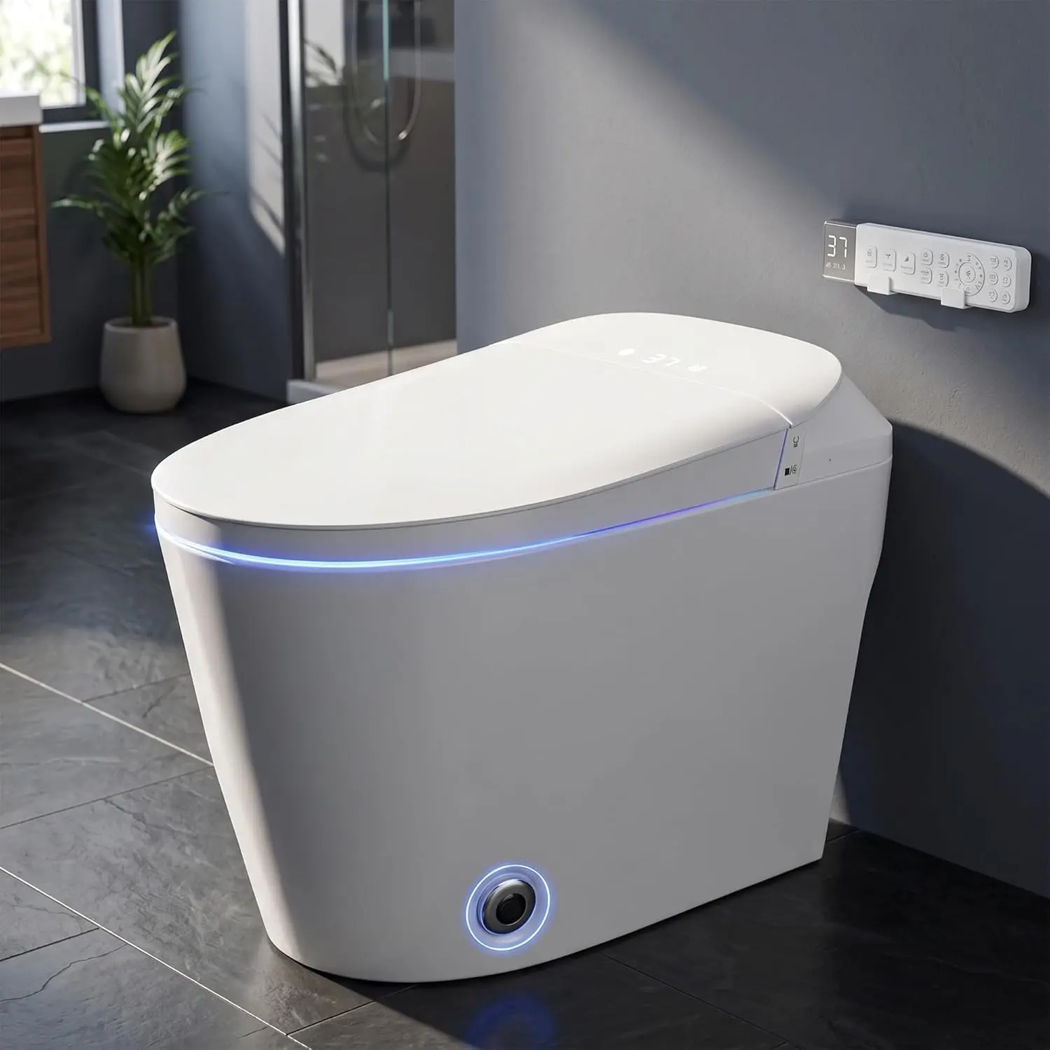 Pipleo Modern Tankless Smart Toilet with Bidet Built in, Elongated Bidet Toilet with Heat Seat, Dual Auto Flush, Warm Water Wash & Dryer, Foot Sensor, Night Light (White - Flat Top)